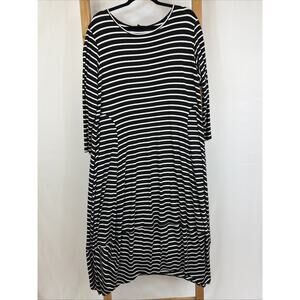 Comfy Made in USA Black & White Striped Scoop Neck Balloon 3/4 Sleeve Dress 1X